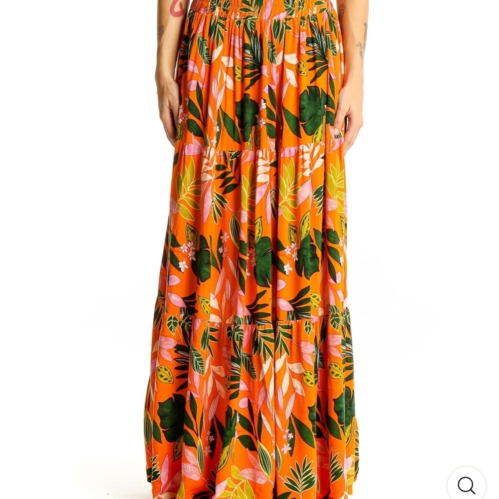 Eloquii Vibrant Orange Floral Maxi Skirt - Picture 3 of 5